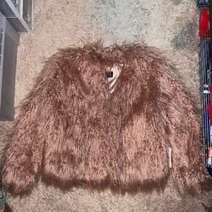 Pink faux fur crop jacket